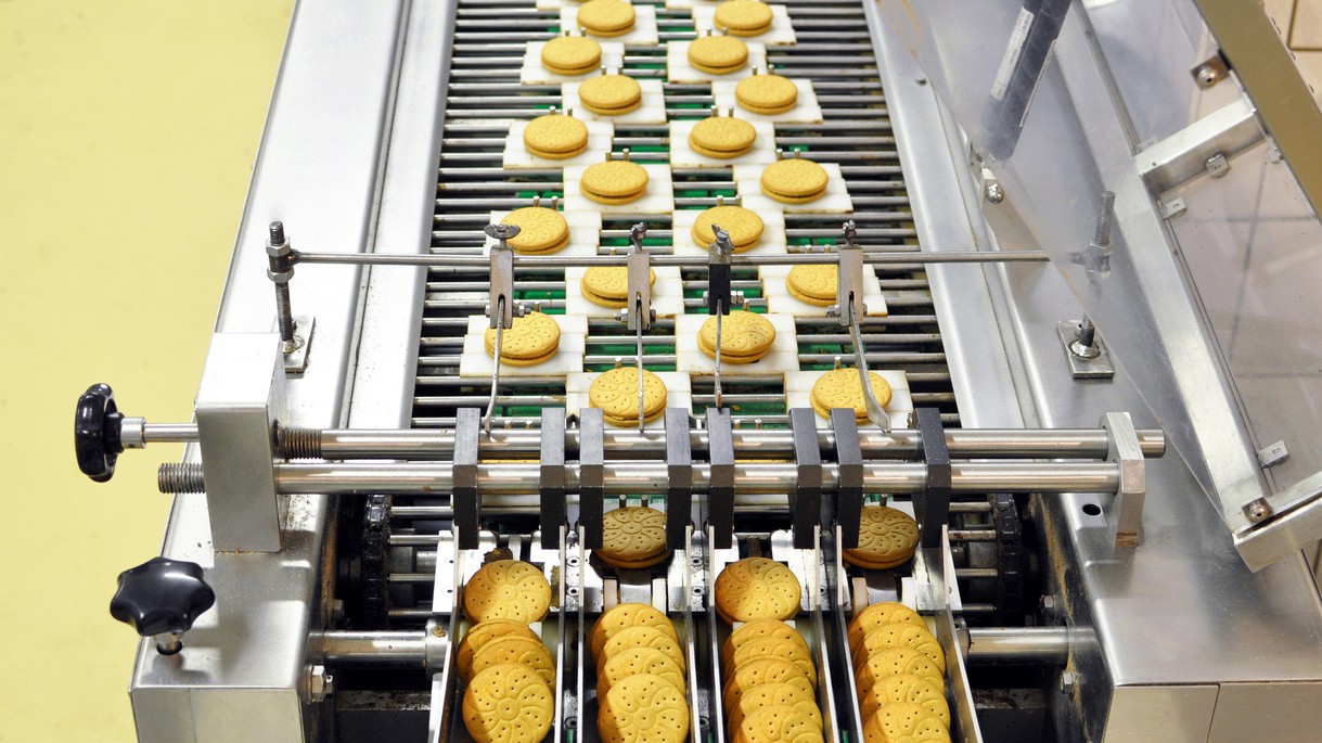 sanitation in food manufacturing being practices at a biscuit manufacturing plant